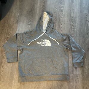 The North Face Hoodie Men's Medium Gray/White Spell Out Hooded Pullover Hiking